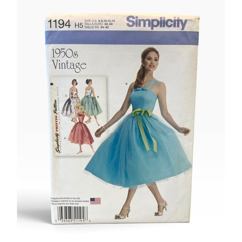 Simplicity 1194 H5 Dress & Belt Pattern US 6-14 1950s Vintage Style Uncut FF